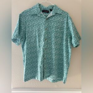 Roundtree & Yorke Aqua Patterned Button Down Shirt